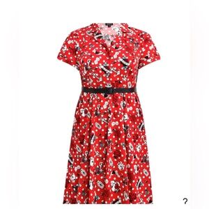 Torrid Retro Chic Red Polka Dot Pinup Tattoo Print Poplin Shirt dress